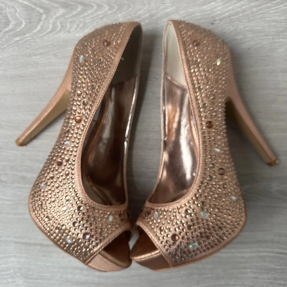 Steve Madden Sparkling Gold Peep-Toe Heels - Picture 13 of 17